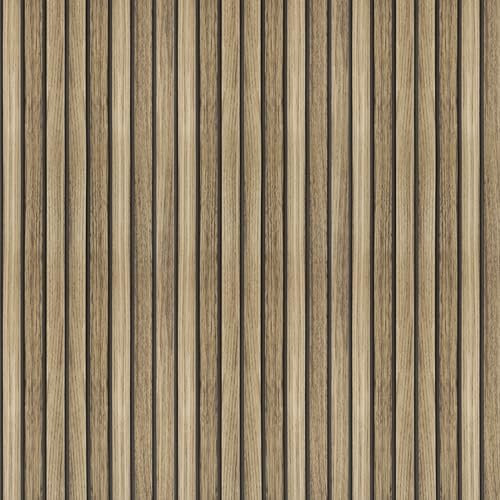 Shackcom Wood Slat Peel and Stick Wallpaper 44.5 x 1000cm, Self-Adhesive Wood Grain Contact Paper, 3D Effect Waterproof & Removable for Home Bathroom Bedroom Countertops & Cabinets Wall Décor (Solid)