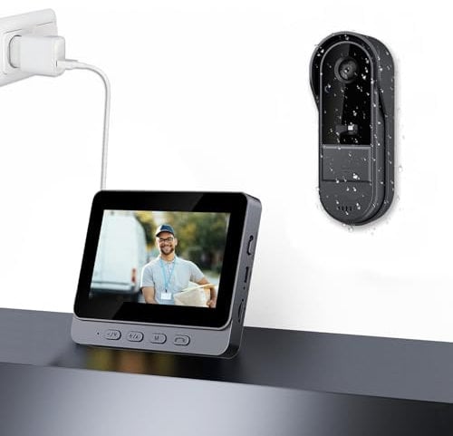 Winnes Drahtlose Video Türklingel-Gegensprechanlage mit Kamera, Außentürklingel, wasserdicht, 1080P HD mit 4,3-Zoll-IPS-Bildschirm, 170°-Video-Türsprechanlage, Nachtsicht, Zwei-Wege-Audio, IP65