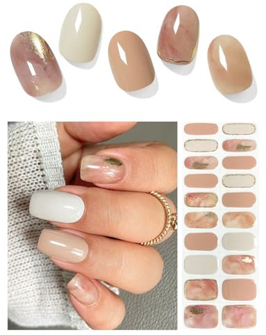 AutyaMee Semi Cured Gel Nail Strips (Brown Stone), 20 Pcs Gel Nail Wraps, Stickers, UV Light Required, Salon Quality, Long Lasting