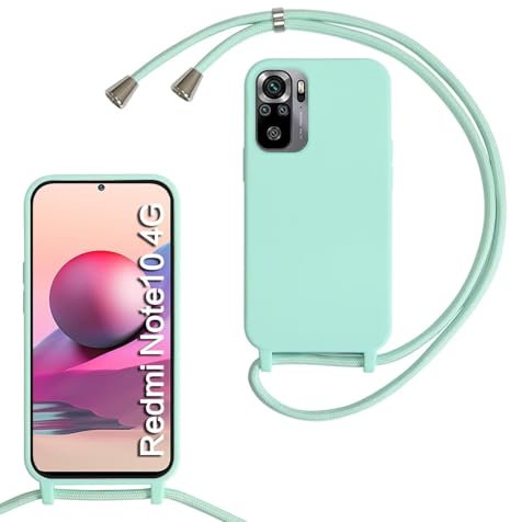 xinyunew Coque pour Xiaomi Redmi Note 10 4G/Note 10S avec Cordon de Collier,Coque avec Cordon Étui Silicone TPU Housse,Collier RéglableTéléphone Portable Lanyard Case Redmi Note 10 4G/10S,Vert Clair