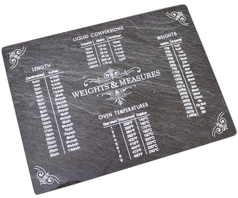 Weights & Measures Glass Chopping Board Slate Effect Black Kitchen Worktop Saver