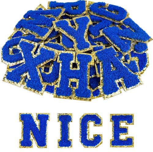 ASTARON 26 Pcs Self Adhesive Letter Patches Chenille Letters Stickers, A-Z Embroidered Applique Patches Alphabet Cloth Patch for Clothes, Bags, Hat, Phone Case, DIY Accessories (Dark Blue)