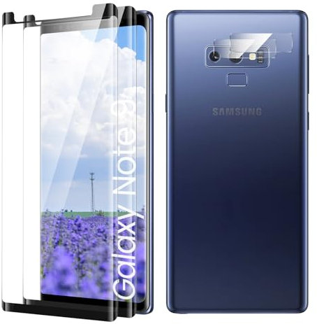Verre Trempé pour Samsung Galaxy Note 9 Plein écran, Affaire Classée Protection écran, Bord à Bord, sans Bulle, Anti-Scratch, 2 Pièces Verre Trempé + 2 Pièces Caméra Protection écran