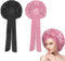 2 pcs Bonnet Soie Cheveux Nuit,Respirant Bonnet Satin Cheveux,Bonnet en Ajustable,Bonnet de Nuit en Satin pour Le Soin des,Double Couche Chapeau de Sommeil pour Couchage,Rosa+Schwarz