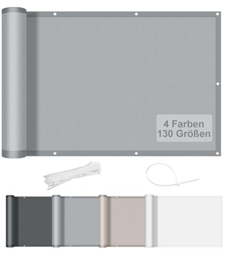 AXT SHADE Benutzerdefinierte Größe Balkon Sichtschutz Wetterfest 85x600cm Balkonverkleidung Balkonabdeckung Balkonbespannung Blickdichte Windschutz und UV-Schutz für Balkon-Hellgrau