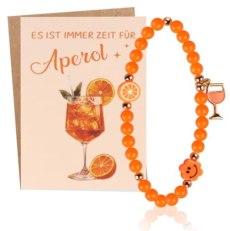 TUZELIYA Aperol Geschenke Frau - inkl. Aperol Armband und Grußkarte(Klappkarte mit Umschlag) - Es ist immer Zeit für Aperol - Aperol Deko für Freundin und Aperol-Liebhaber zu Geburtstag und Party