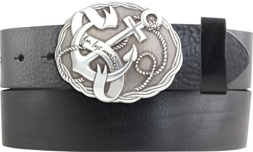 BELTINGER Gürtel aus Vollrindleder mit Anker-Schließe 40mm | Ledergürtel mit Maritim Buckle für Damen Herren 4,0cm | Leder-Gürtel mit Druckknöpfen 4cm