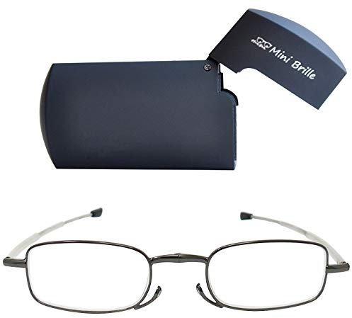 Kompakte faltbare Lesebrille aus Metall mit Teleskop-Bügeln (Graphit) Gratis Flach Flip Top Etui, klappbare Faltbrille aus Metall, Lesehilfe Herren und Damen +2.0 Dioptrien