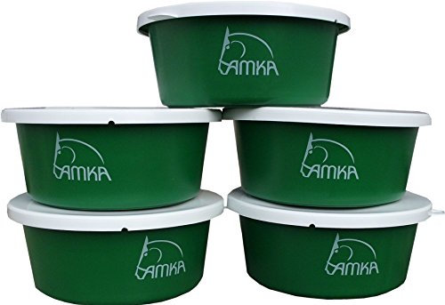 Reitsport Amesbichler AMKA Müslischale Futterschale Leckschüssel 5er Set 5 Liter mit Deckel für Tiere, Pferde, Hunde usw. Farbe: grün