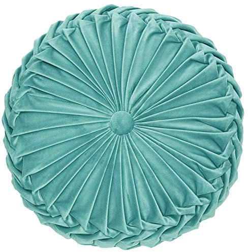 YSN Home Collection - Wunderschönes Kissen Zierkissen Samt Gefühl plissiert mit eleganter Knopfraffung Rund (mintgrün, 1)