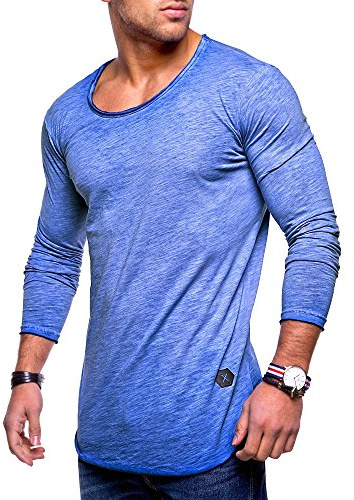Rello & Reese Herren Oversize Longsleeve Crew Neck Sweatshirt T-Shirt MT-7315 [Blau, S]