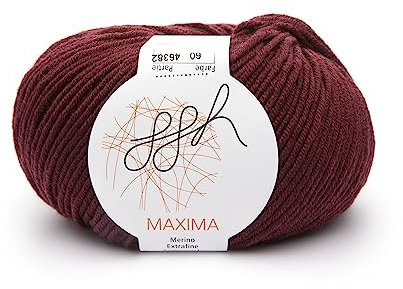 ggh Maxima - 100% Merinowolle extrafein und superwash - Lauflänge 110m auf 50g - Nadelstärke 4-5 - Wolle zum Stricken oder Häkeln - Farbe 060 - Ochsenblut