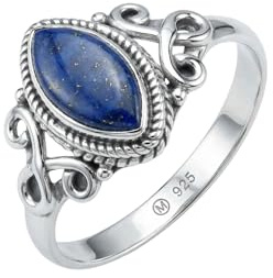 mantraroma Damen Ring Lapislazuli 925 Silber – Cabochon Edelstein Statement Schmuck