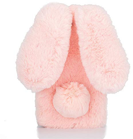 HongHushop Cute Rabbit Case Plush Cover for iPhone 8 Plus / 7 Plus Case Super Soft Warm Fluffy Furry Bunny Ears Shockproof Back Case Cover Chic Bling Crystal Diamond Bowknot Case -Pink