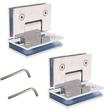 Set of 2 NUZAMAS Frameless Glass Door Hinges, Brackets Panels to Panels, Shower Door Hinge Glass Panel Mounted Suitable 8-12mm Glass Panel, 80-100cm Door, 90 Degree Close and Open