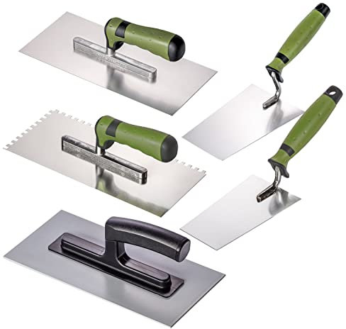 Colorus Stuckateurkellen Set 5 TLG. | Zahnkelle Glättekelle aus rostfreiem Edelstahl | Berner Putzkelle Stuckateurkelle | Glättekelle Kunststoff | Kellen Set Stuckateur-Set