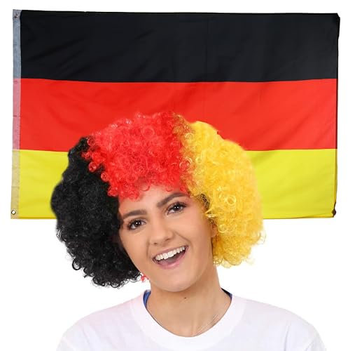 German Flag & Wig Fancy Dress Accessory Set. 3x5ft Flag + German Flag Afro. Oktoberfest Germany Supporters Flag & Wig Fancy Dress Accessory Set Football Rugby Flag