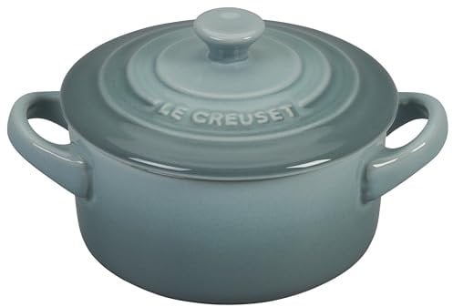 Le Creuset Mini cocotte redonda de cerámica con tapa, 8 onzas, sal marina