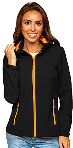 BOLF Femme Veste Softshell de Transition a Capuche Impermeable Blouson Zippe Fonctionnel Coupe-Vent Etanche Sport de Trekking Respirant Outdoor Style HH018 Noir-Orange S [D4D]
