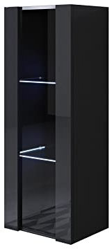 MB Muebles Bonitos | Vitrinenschrank Luke V2 | Breite 40 x Höhe 126 x Tiefe 29 cm | Glänzendes Melamin | Schwarz