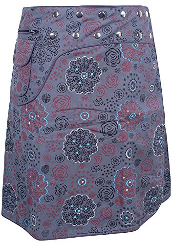 Vishes - Alternative Bekleidung - Wickelrock Rock zum Wickeln Druckknöpfe Sidebag Blumen Bedruckt grau 36-44