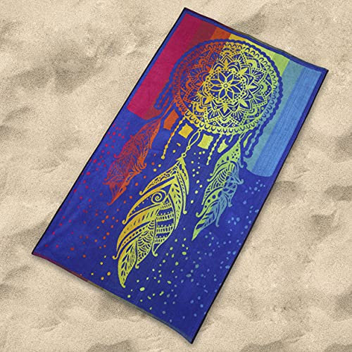 Sibiles - Toalla de Playa Grande Algodón Reciclado 100x170 cm Atrapasueños Dreamcatcher (Azul)