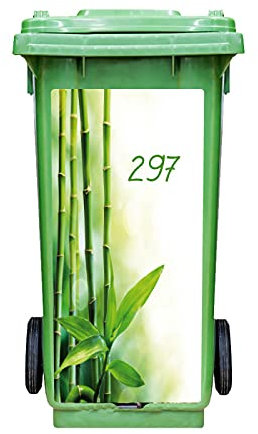 Sticker Poubelle Extérieure Bambou - Personnalisable Avec le Numéro de Maison - Autocollant Décoration Face Avant Poubelles Extérieures - Format : 37,7 x 84 cm