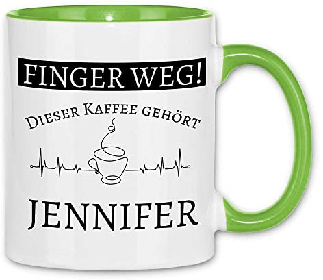 wowshirt Tasse Finger weg Dieser Kaffee gehört Wunschname personalisierte Kaffeetasse mit Wunsch-Name, Farbe:White - Light Green