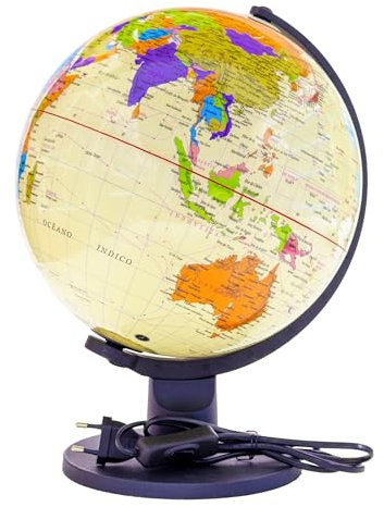 Raylu Paper - Globus beleuchtet und drehbar, Kartografie und Meridian, Zifferblatt der spanischen Welt, cremefarben, 25 cm