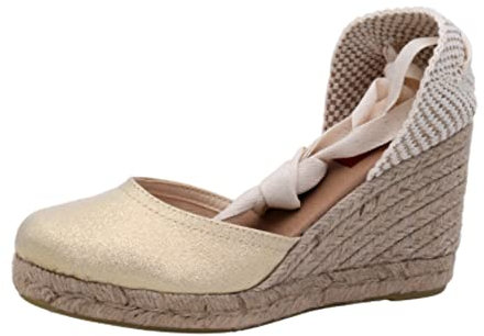 PASARELA - Sandalias Esparto/Yute Alpargata 7 Cuerdas Cuña Lazos Oro Mujer Lona Mujer Color: Oro Talla: 38