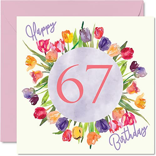Schöne Geburtstagskarte zum 67. Geburtstag für Frauen - Aquarell Tulpen Blumen Bouquet - Karte für Ihre Oma Oma Oma Oma Mama Geburtstagsgeschenke 145mm schöne florale Grußkarten Geschenk