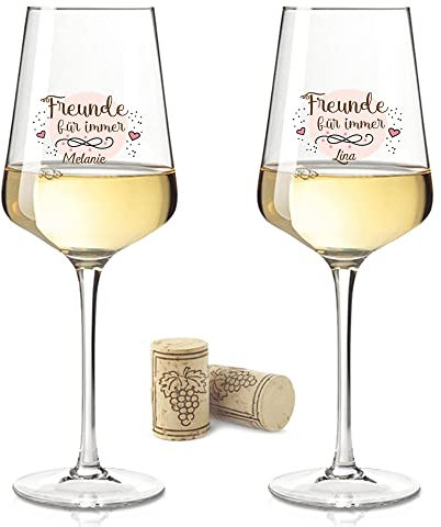 Leonardo Weingläser mit UV-Druck - Freunde für immer - Personalisiert mit Namen- Geschenkset für die beste Freundin als Geburtstagsgeschenk - Der perfekte Mädelsabend bei Gutem Wein - Farbe Puccini