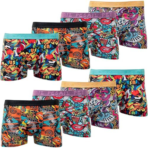 Pesail Herren Boxershorts 8er Pack aus Baumwolle und Modal, Bequeme Unterwäsche für Normale und große Größen mit witzigen Motiven, ohne kratzenden Zettel L Mix Colors