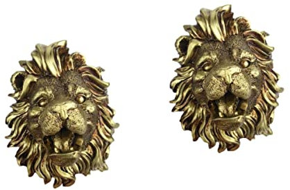 2Pcs Golden Resin Lion Head Wall Fountain Spout - Outdoor Courtyard Hanging Waterfall Sprayer for Pond and Garden Decor, 4.5 x 5.9 Inch