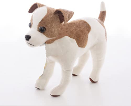 CU-MATE 12 '' Jack Russell Terrier Plüschtier Realistischer stehender Hündchen - Weiß und Braun Handgefertigtes weiches Plüsch Jack Kuscheltiere Geschenk für Jungen Mädchen