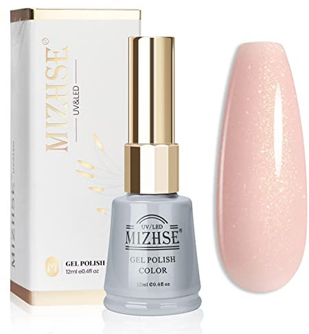 MIZHSE Shimmer Gel Nail Polish, Nude Glitter UV Gel, Jelly Pink Gels Nail Polish, Shimmery Sparkle UV Polishes for Nails Art/Home DIY/Salon