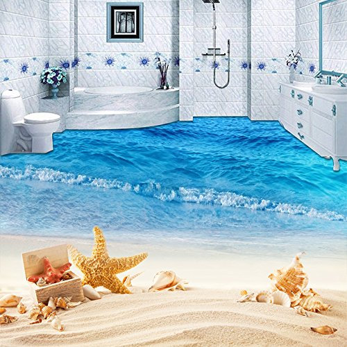 MASTPOINT PVC Selbstklebende Fußbodentapete Strand Wellen Seestern 3D Fliese Wandbild Wohnzimmer Bad wasserdichte Aufkleber
