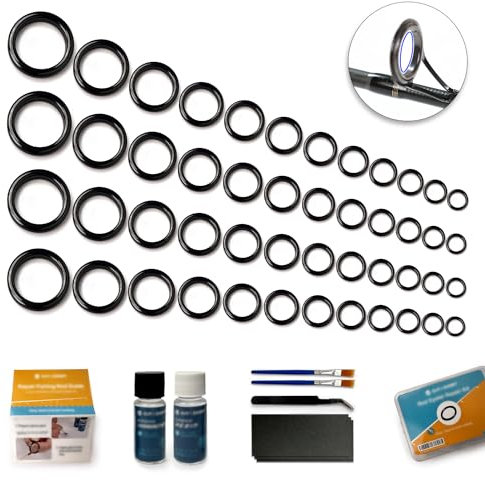 OJYDOIIIY Fishing Rod Repair Kit, 52 Ceramic Guide Rings, 13 Sizes, 1 oz Epoxy Glue, Detailed Instructions