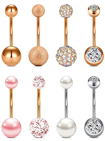 Incaton 8stk 14mm Bauchnabelpiercing 14 Gauge Nabelpiercing Ring Banane Piercing mit Kristall Kugeln Piercing Schmuck Set aus Chirurgenstahl