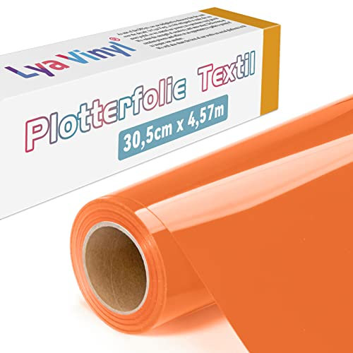 Lya Vinyl Plotterfolie Textil, 30,5 × 457,5cm Orange Flexfolie Plotter Textil für Cricut und Silhouette Cameo, Textilfolie Plotter für DIY Stoff und Shirt