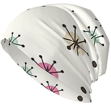 50er Jahre Retro Atomic Starburst Sputnik Knit Beanie Mütze Erwachsene Stretch Skull Cap Winter Warme Mützen Outdoor Schwarz