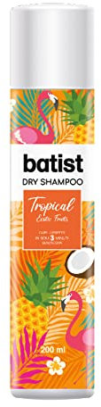 Batist Shampoo Secco Tropical, Shampoo a secco con profumazione esotica al cocco e frutto della passione, Shampoo secco per acconciature e messe in piega, per tutti i capelli, 200 ml, Made in Italy