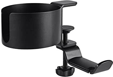 Soporte Auriculares/Soporte Cascos Abrazadera for portavasos de escritorio 2 en 1, color negro, soporte for auriculares debajo de la mesa, portavasos telescópico mecánico antiderrame con organizador d