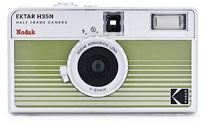 KODAK EKTAR H35N Appareil Photo Demi-Cadre, 35 mm, réutilisable, sans Mise au Point, Fonction Ampoule, Filtre étoile intégré, Objectif amélioré (Film et Pile AAA Non incluses) (Vert rayé)