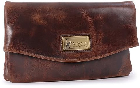 Catwalk Collection Handbags - Damen Leder Umhängetasche - Crossbody Bag Klein - Abendtasche - Clutch mit Abnehmbarer Schultergurt - HANNAH - Braun