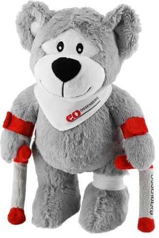 Ossenberg OssenBÄR Kuschelbär mit Krücken - Niedlicher Teddybär mit Rot-Weißen Krücken - Plüschtier zur Aufmunterung - Geschenkidee für Genesung