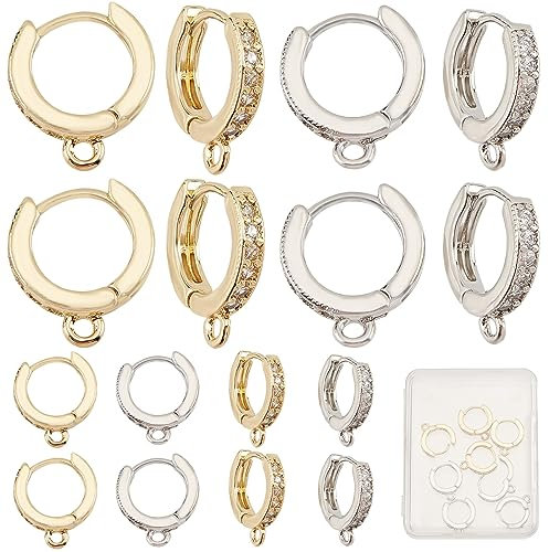 CREATCABIN 12Pcs Small Huggie Hoop Earrings Findings 18K Gold Plated Silver Cartilage Earrings Cubic Zirconia Ear with Loop 2 Colors Brass for Women Jewelry Making DIY Dangle 13.5x15mm