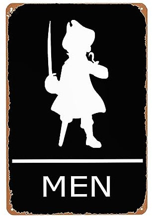 Divertente cartello da bagno con uomini pirati, regalo per gli amanti dei pirati, divertente targa in metallo a tema sirena pirata nautica spiaggia per bagno decorazione da parete 20 x 30 cm