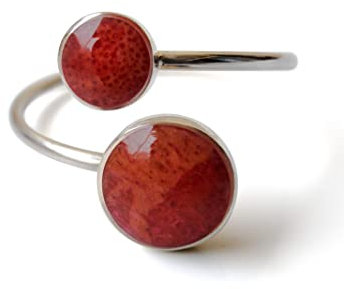 Fly Style 925 Silber Ring Damen, offener, größenverstellbar, mit Stein oder Muschell,Grösse:17.8 mm, Farbwahl:Koralle-Optik rot