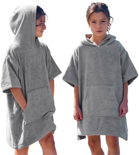CalmyBEACH Frottee Badeponcho Kinder Jungen - Mädchen Surf Poncho 100% Baumwolle Strandponcho Handtuch mit Kapuze Surfponcho Bademantel